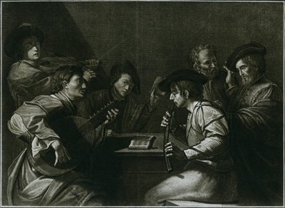 Lute, violin and black curved zink, Italian engraving of the year 1784, 1948 by Unbekannt