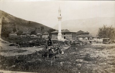 Macedonia, Greece: a man on a donkey in front of a minaret - Postcard 1914-1918 by Unbekannt