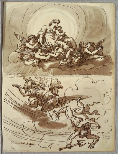 Madonna and Child in Glory (Study after Mastelletta); Angel Gabriel Driving Lucifer from Heaven (Study after Marcantonio Franceschini) by Unbekannt