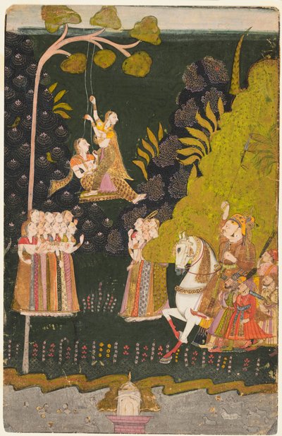 Maharaja Abhai Singh, Equestrian, Watching Girls Swinging at the Teej Festival by Unbekannt