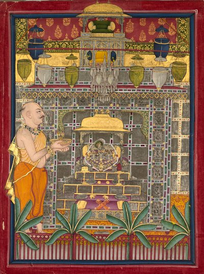 Maharao Kishor Singh Dressed as a Vallabha Priest Worshipping Krishna as Brijrajji, Mid 1800s by Unbekannt