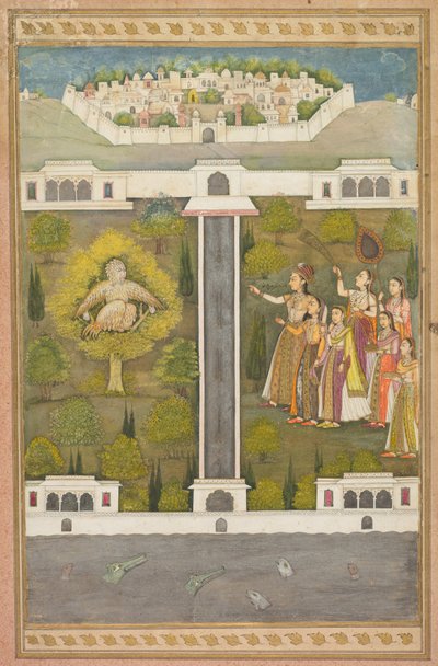 Mahliqa, Daughter of the Emperor of China, Pointing at the Bird-Man Khwaja Mubarak...verso, c. 171 by Unbekannt