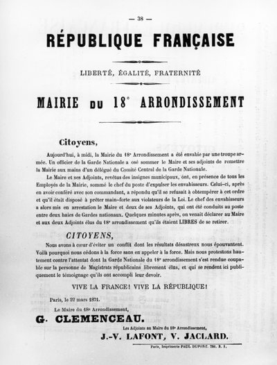 Mairie du 18th Arrondissement, from French Political posters of the Paris Commune, May 1871 by Unbekannt