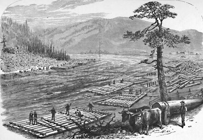 Making Up Rafts on the Susquehanna River. A Scene on the Line of the Erie Railroad by Unbekannt