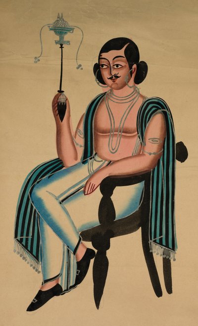 Man Seated in a European Chair Smoking a Margila Pipe by Unbekannt