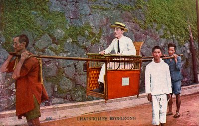 Man Being Carried on a Sedan Chair, Hong Kong, 20th Century by Unbekannt