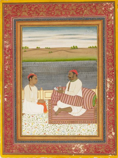 Man Seated on a Terrace with an Attendant or Pupil by Unbekannt