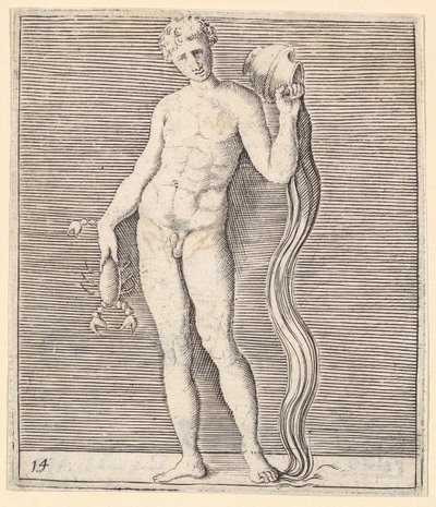 Man with Crayfish and Urn of Water, published ca. 1599-1622 by Unbekannt