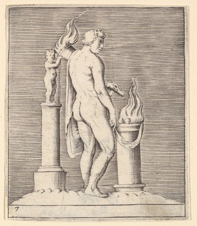 Man with Torch between Flaming Altar and Statuette by Unbekannt