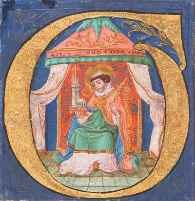 Manuscript Illumination with Saint Trudo Trond in an Initial O, from a Choir Book by Unbekannt