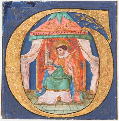 Manuscript Illumination with Saint Trudo Trond in an Initial O, from a Choir Book by Unbekannt