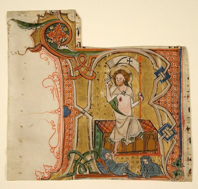 Manuscript Leaf Showing an Illuminated Initial R with The Resurrection by Unbekannt