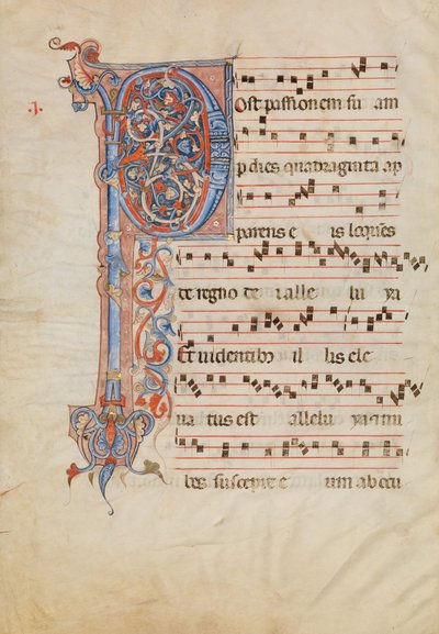 Manuscript Leaf with Foliated Initial P, from an Antiphonary, Italian, ca. 1250-60 by Unbekannt