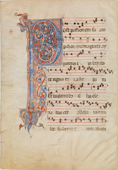 Manuscript Leaf with Foliated Initial P, from an Antiphonary by Unbekannt