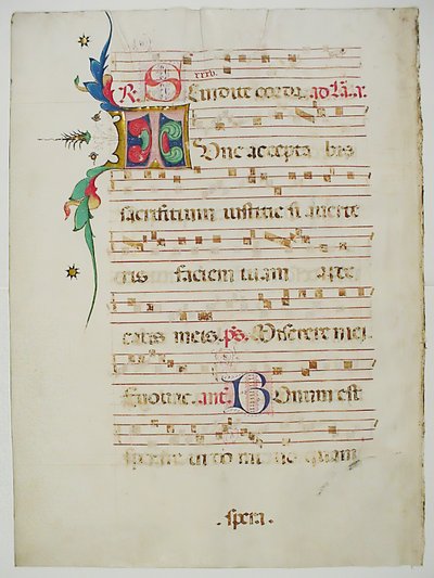 Manuscript Leaf with Initial T, from an Antiphonary, Italian, 15th century by Unbekannt