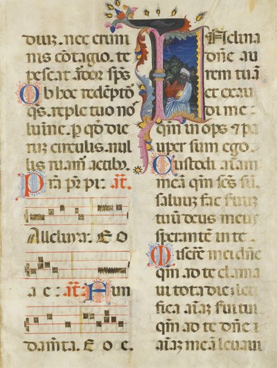 Manuscript Leaf with King David in an Initial I, from a Psalter by Unbekannt