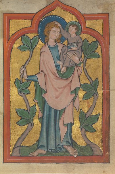 Manuscript Leaf with Saint Christopher Bearing Christ, German or Swiss, Early 14th Century by Unbekannt