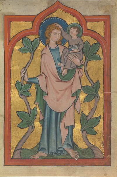 Manuscript Leaf with Saint Christopher Bearing Christ by Unbekannt