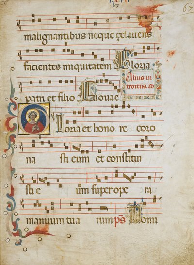 Manuscript Leaf with a Female Saint possibly Dorothy in an Initial G, from a Gradual, ca. 1330-40 by Unbekannt