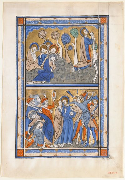 Manuscript Leaf with the Agony in the Garden and Betrayal of Christ, from a Royal Psalter, ca. 1270 by Unbekannt