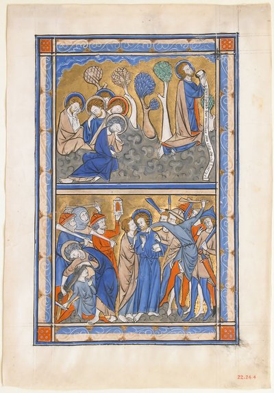 Manuscript Leaf with the Agony in the Garden and Betrayal of Christ by Unbekannt