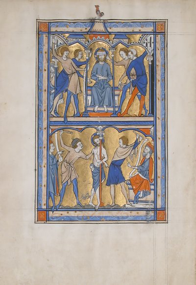 Manuscript Leaf with the Mocking and Flagellation of Christ, from a Royal Psalter, 13th century by Unbekannt