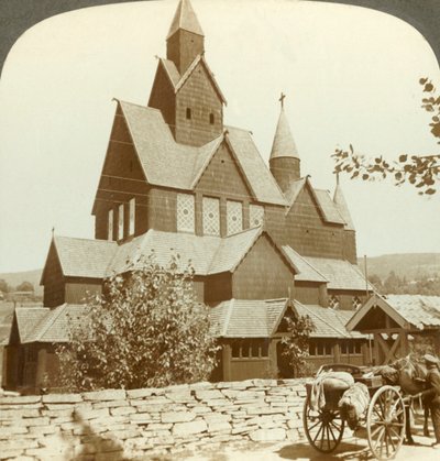 Many gabled timber church with 12th century arcade and turrets, Hitterdal, Norway, c1905 by Unbekannt