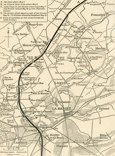 Map Illustrating the Operations of the First Army, First World War, 1915, c1920 by Unbekannt