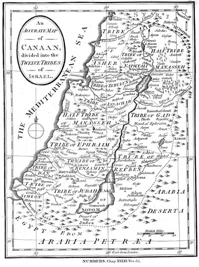 Map of Canaan divided into the twelve tribes of Israel, c1830 by Unbekannt