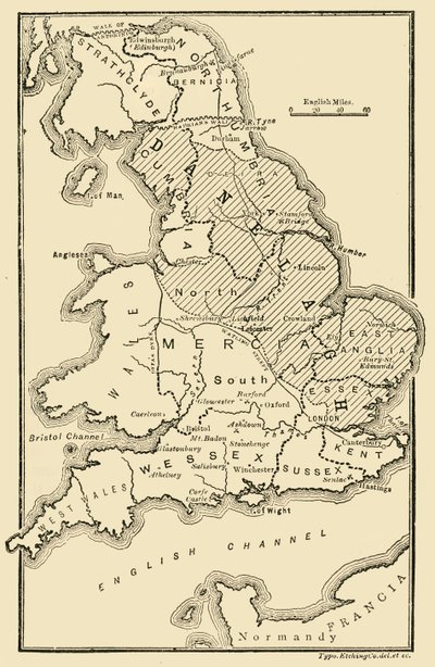 Map of England, Showing Anglo-Saxon Kingdoms and Danish Districts, c9th Century by Unbekannt