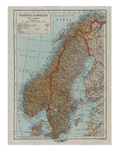 Map of Norway and Sweden, c19th century by Unbekannt
