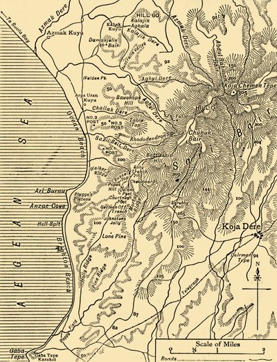 Map of Sari Bair, Gallipoli Peninsula, First World War, 1915, c1920 by Unbekannt