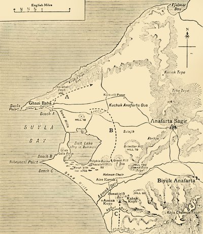 Map of Suvla Bay, Gallipoli Peninsula, First World War by Unbekannt