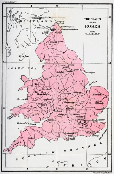 Map of the Wars of the Roses, 15th Century, 1893 by Unbekannt