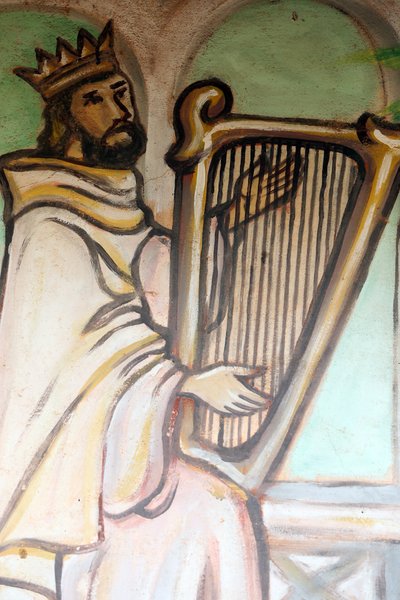 Marian sanctuary Our Lady of the Lake Togo. King David playing the harp. Painting. Togo by Unbekannt