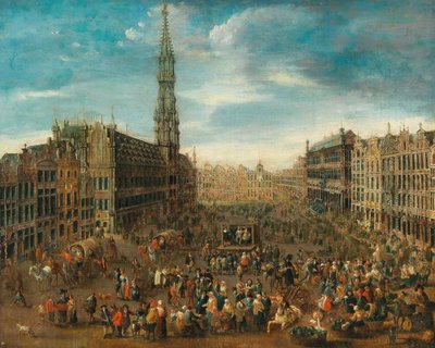 Market scene on the Grand Place in Brussels by Unbekannt