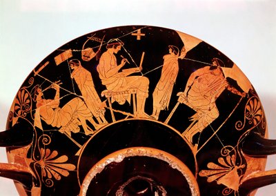 Masters and pupils at the Athenian school where studies included music by Unbekannt