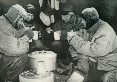 Members of the Polar Party Having A Meal in Camp, c1911 by Unbekannt