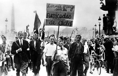 Members of the Resistance Marching on the Place de la Concorde, Liberation of Paris, August 1944 by Unbekannt