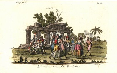 Men and women dancing the modern Candiota or Candiotta dance, popular on the island of Crete in the 18th century by Unbekannt