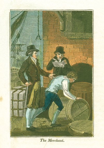 Merchant and His Clerk at the Dockside Checking Goods at a Warehouse by Unbekannt