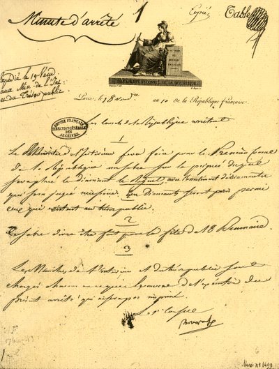 Ministerial Order Concerning a Sabre for the First Consul, 10 October 1801 by Unbekannt