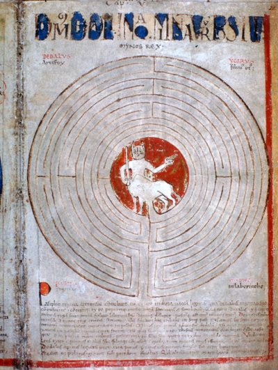 Minotaur in a labyrinth, a page from Liber Floridus, 12th century by Unbekannt