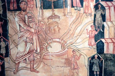 Moses at the Well of Meribah, Painting of the Dura Europos Synagogue, 3rd Century CE, The Jewish Museum, New York by Unbekannt