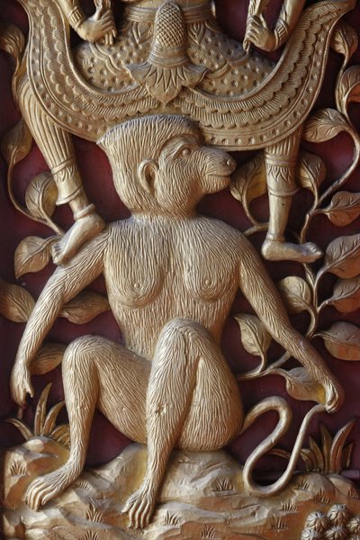 Monkey relief on a door in Wat Dab Phai, Chiang Mai Thailand by Unbekannt