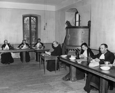 Monks at Dinner in the Refectory, Asile St Leon, France by Unbekannt