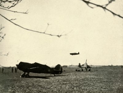 Morane 406 at Vassincourt Aerodrome with French Curtiss Hawk and Hurricane by Unbekannt