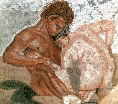 Mosaic of a satyr and nymph, House of Faun, Pompeii, Italy by Unbekannt