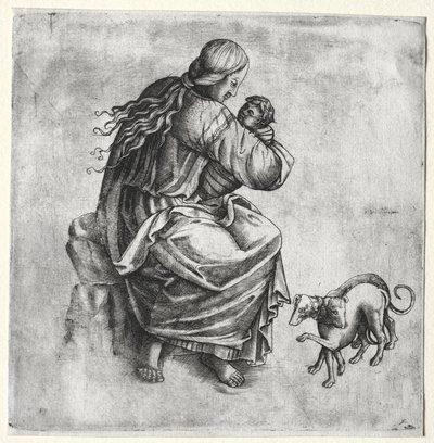 Mother and Child with Two Dogs, late 1400s by Unbekannt