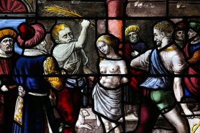 Moulins cathedral. Stained glass window: Great martyr St Barbara, Moulins, France by Unbekannt